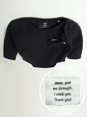 Holy Pals Bodysuit Black Prayer Pocket Long Sleeve Bodysuit Cotton