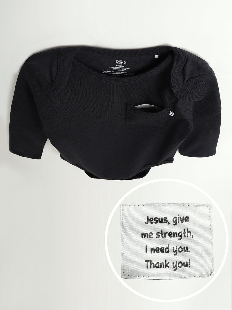 Holy Pals Bodysuit Black Prayer Pocket Long Sleeve Bodysuit Cotton