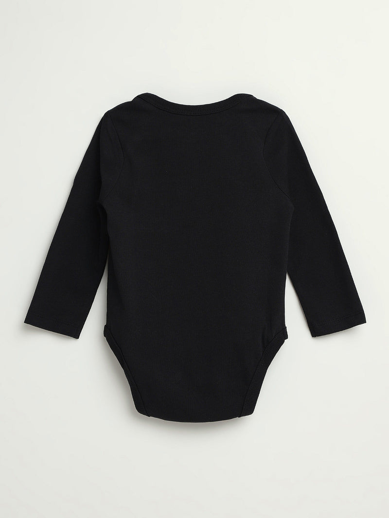 Holy Pals Bodysuit Black Prayer Pocket Long Sleeve Bodysuit Cotton