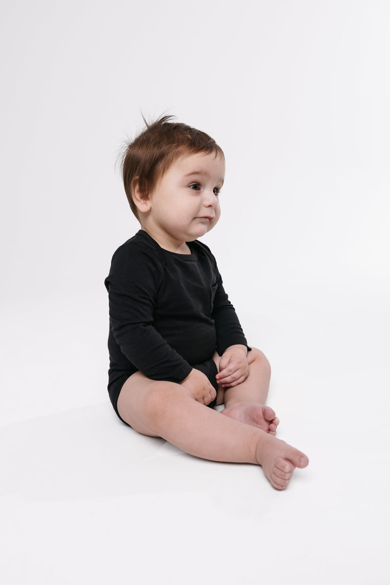Holy Pals Bodysuit Black Prayer Pocket Long Sleeve Bodysuit Cotton