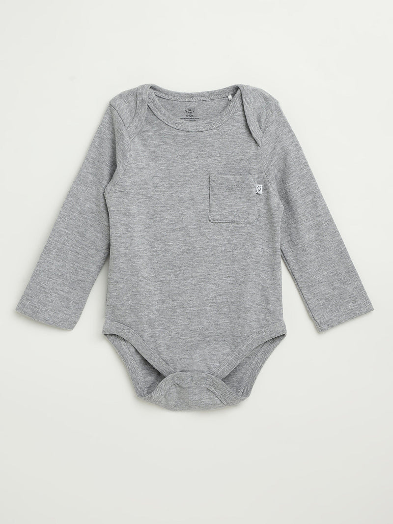 Holy Pals Bodysuit Heather Grey Prayer Pocket Long Sleeve Bodysuit Cotton