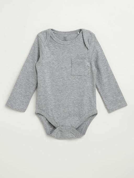 Holy Pals Bodysuit Heather Grey Prayer Pocket Long Sleeve Bodysuit Cotton