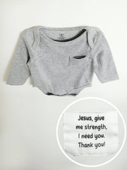 Holy Pals Bodysuit Heather Grey Prayer Pocket Long Sleeve Bodysuit Cotton