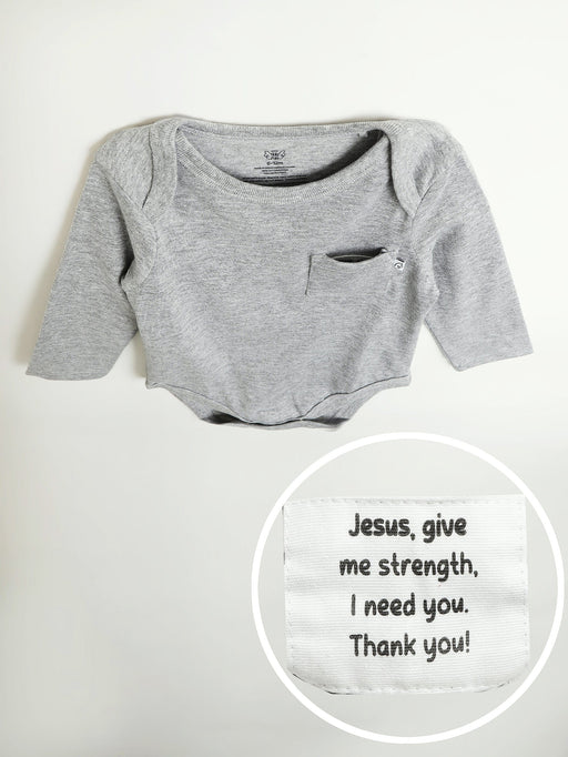 Holy Pals Bodysuit Heather Grey Prayer Pocket Long Sleeve Bodysuit Cotton