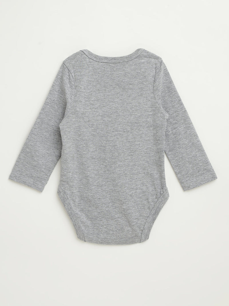 Holy Pals Bodysuit Heather Grey Prayer Pocket Long Sleeve Bodysuit Cotton