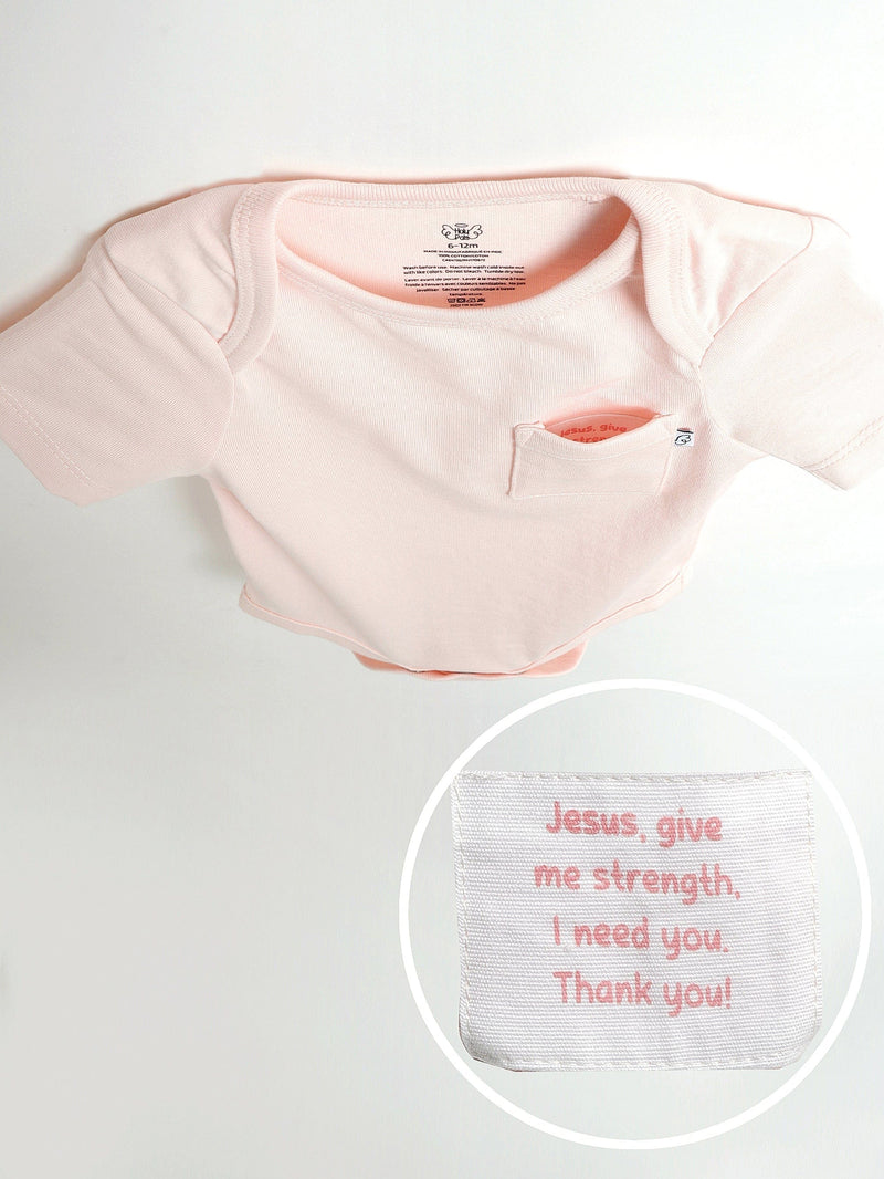 Holy Pals Bodysuit Pink Prayer Pocket Short Sleeve Bodysuit Cotton