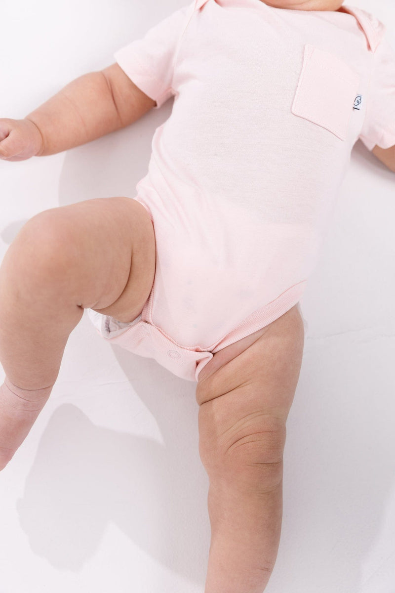 Holy Pals Bodysuit Pink Prayer Pocket Short Sleeve Bodysuit Cotton