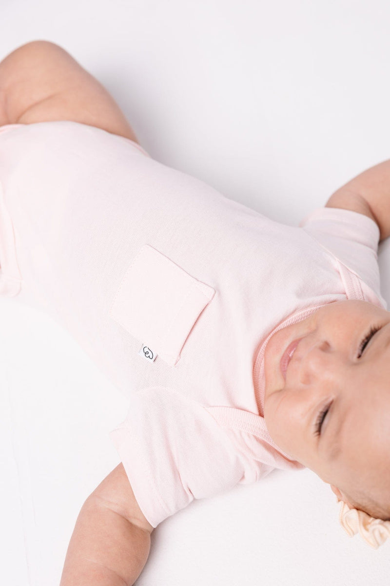 Holy Pals Bodysuit Pink Prayer Pocket Short Sleeve Bodysuit Cotton