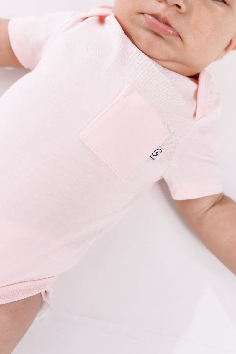 Holy Pals Bodysuit Pink Prayer Pocket Short Sleeve Bodysuit Cotton