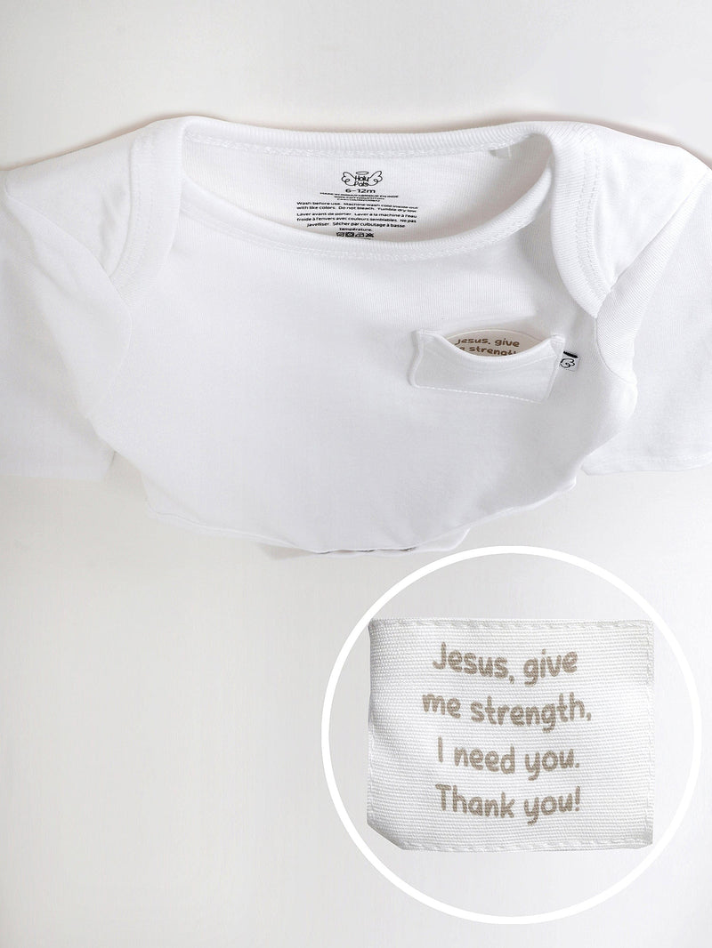 Holy Pals Bodysuit White Prayer Pocket Long Sleeve Bodysuit Cotton