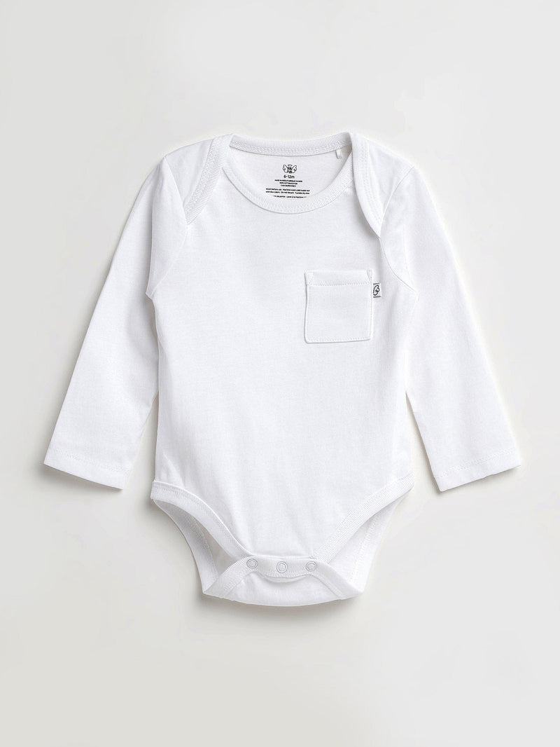 Holy Pals Bodysuit White Prayer Pocket Long Sleeve Bodysuit Cotton