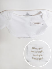 Holy Pals Bodysuit White Prayer Pocket Short Sleeve Bodysuit Cotton