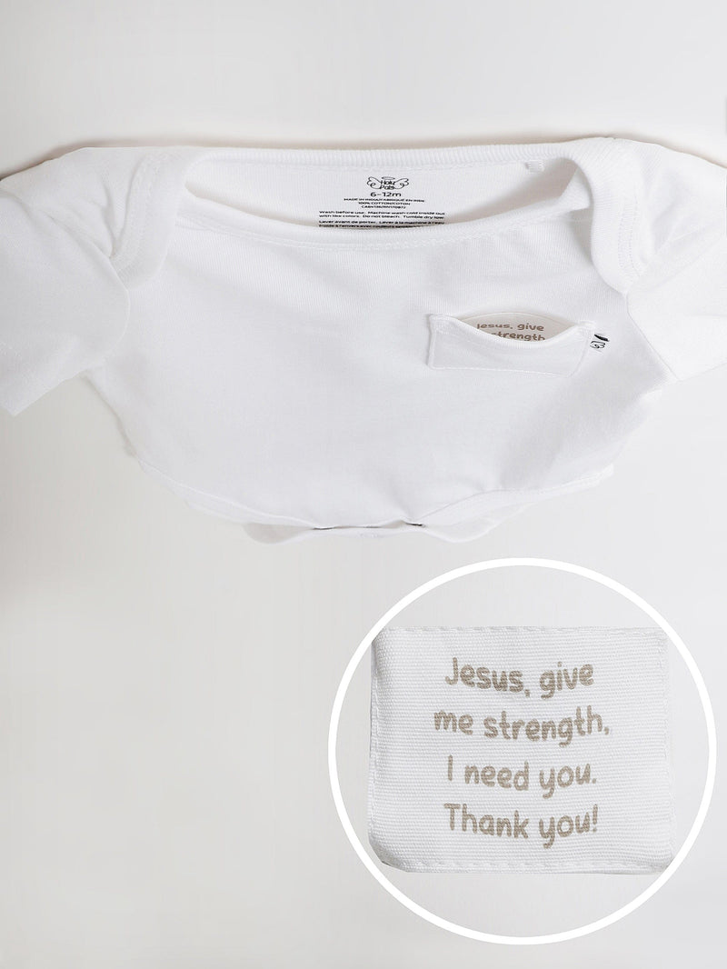 Holy Pals Bodysuit White Prayer Pocket Short Sleeve Bodysuit Cotton