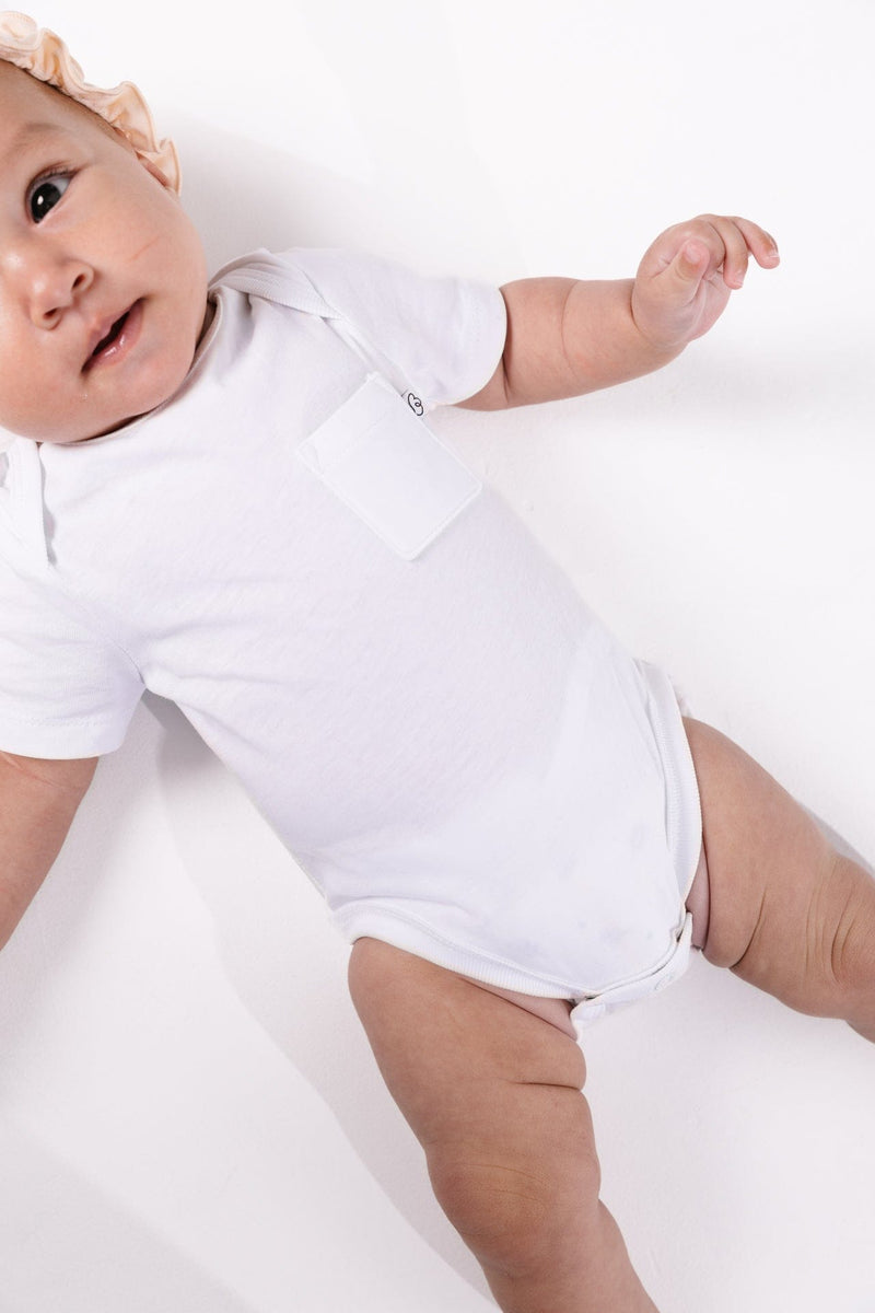 Holy Pals Bodysuit White Prayer Pocket Short Sleeve Bodysuit Cotton