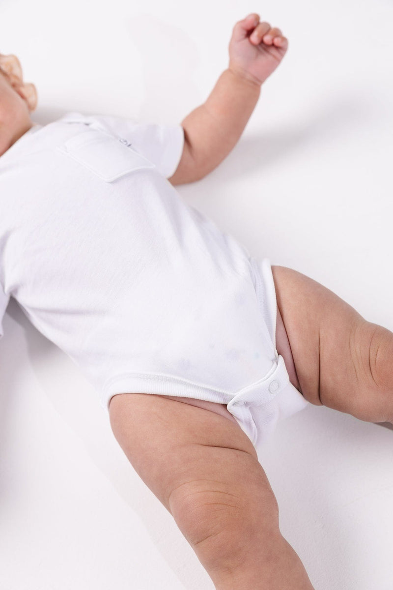 Holy Pals Bodysuit White Prayer Pocket Short Sleeve Bodysuit Cotton