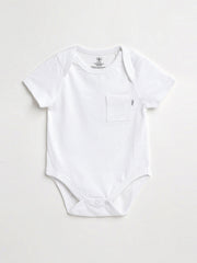 Holy Pals Bodysuit White Prayer Pocket Short Sleeve Bodysuit Cotton