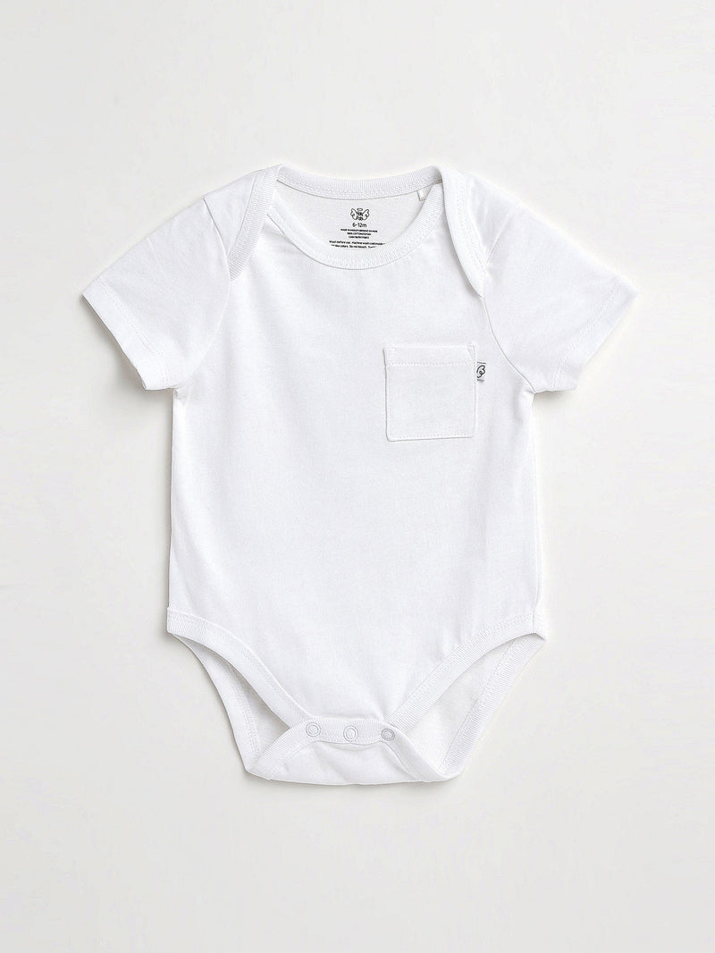 Holy Pals Bodysuit White Prayer Pocket Short Sleeve Bodysuit Cotton