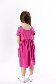 Holy Pals Dresses Fuchsia Prayer Pocket Short Sleeve Twirl Dress Cotton