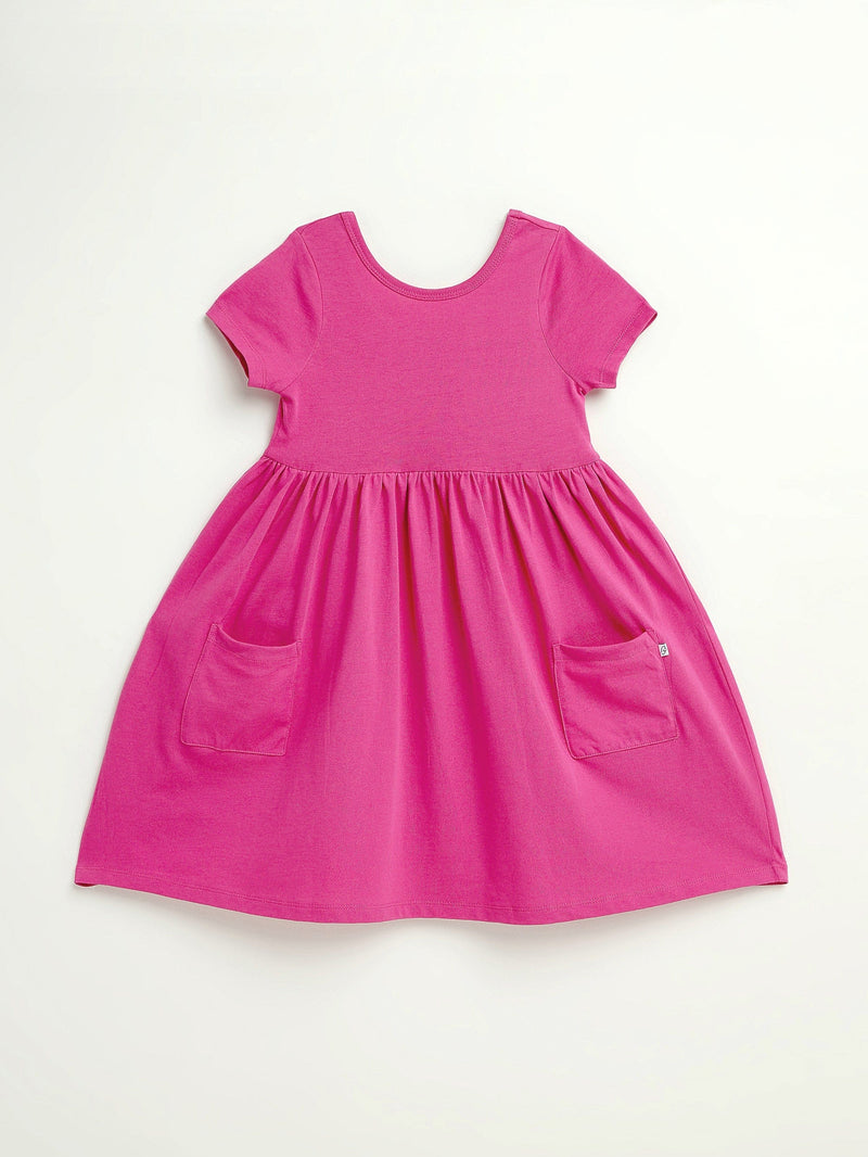 Holy Pals Dresses Fuchsia Prayer Pocket Short Sleeve Twirl Dress Cotton