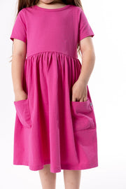 Holy Pals Dresses Fuchsia Prayer Pocket Short Sleeve Twirl Dress Cotton