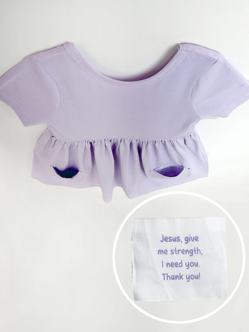 Holy Pals Dresses Lilac Prayer Pocket Short Sleeve Twirl Dress Cotton