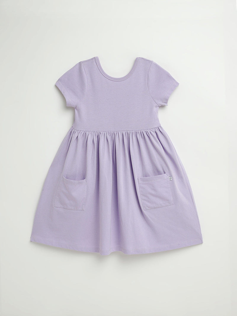 Holy Pals Dresses Lilac Prayer Pocket Short Sleeve Twirl Dress Cotton