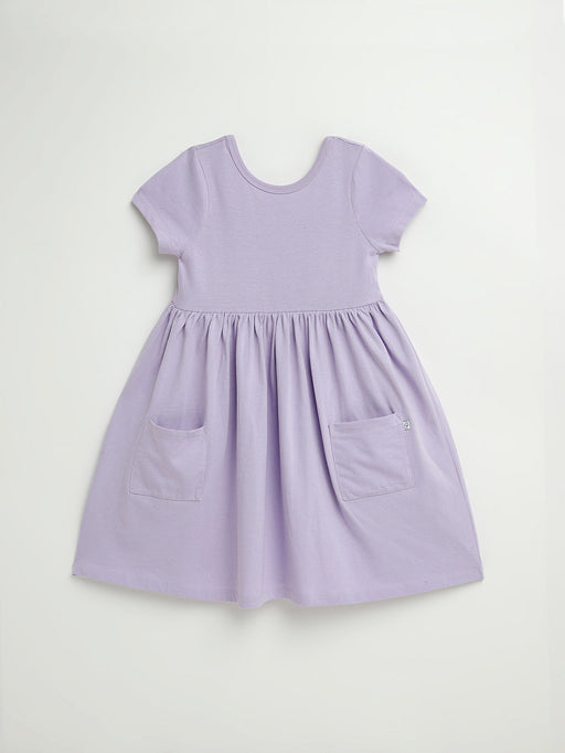 Holy Pals Dresses Lilac Prayer Pocket Short Sleeve Twirl Dress Cotton