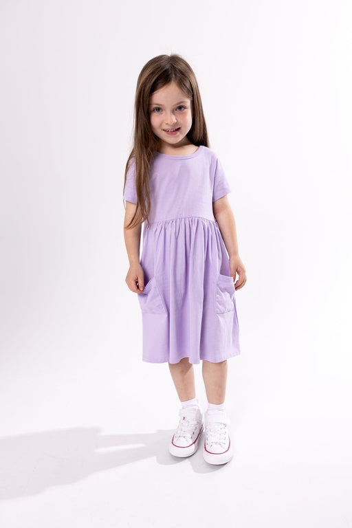 Holy Pals Dresses Lilac Prayer Pocket Short Sleeve Twirl Dress Cotton
