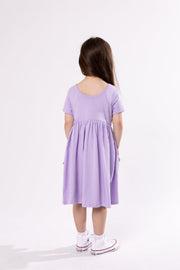 Holy Pals Dresses Lilac Prayer Pocket Short Sleeve Twirl Dress Cotton