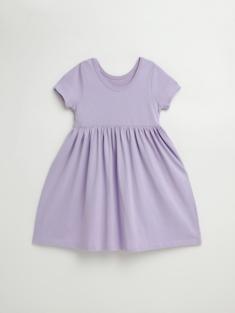 Holy Pals Dresses Lilac Prayer Pocket Short Sleeve Twirl Dress Cotton