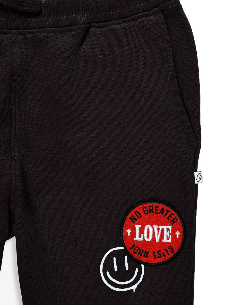 Holy Pals Jogger No Greater Love Vintage Washed Black Cotton Fleece Jogger
