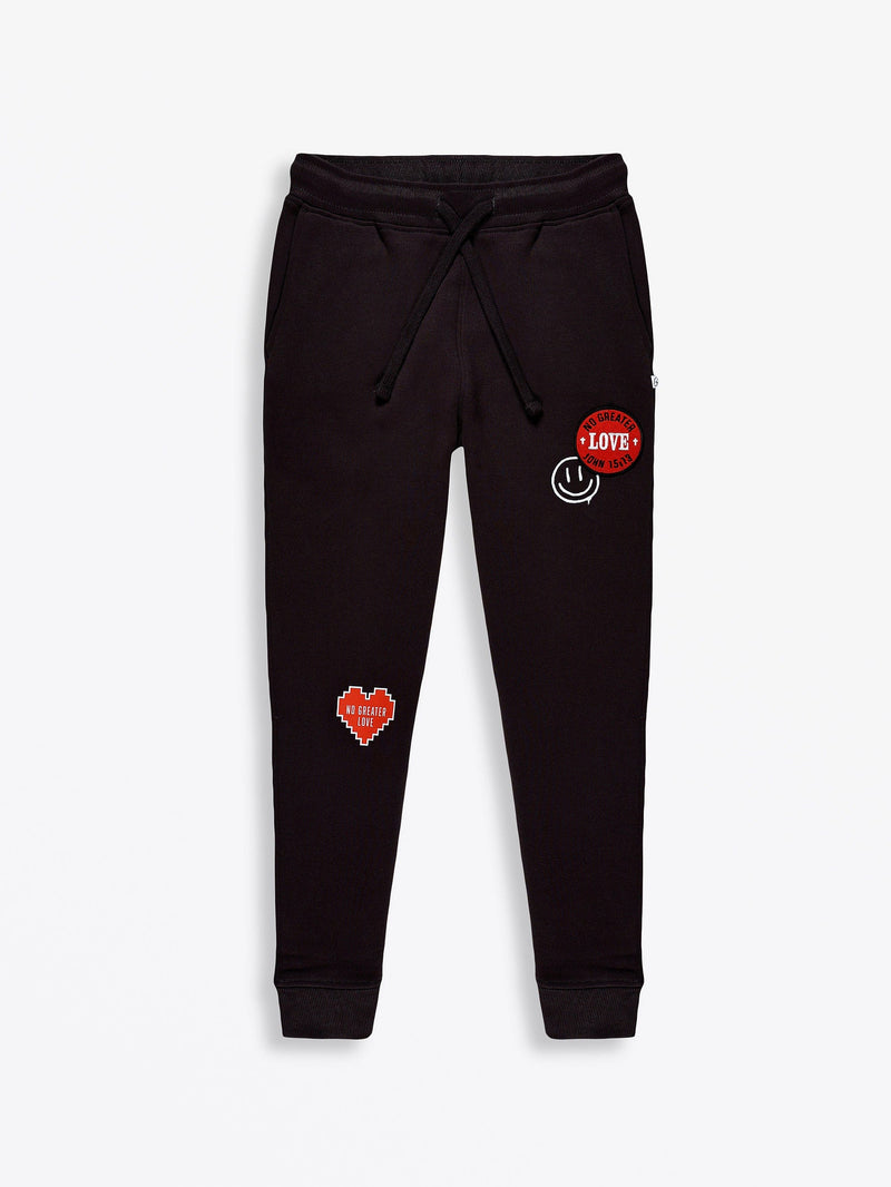 Holy Pals Jogger No Greater Love Vintage Washed Black Cotton Fleece Jogger