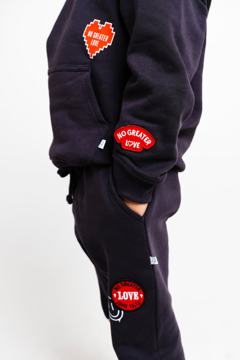 Holy Pals Jogger No Greater Love Vintage Washed Black Cotton Fleece Jogger