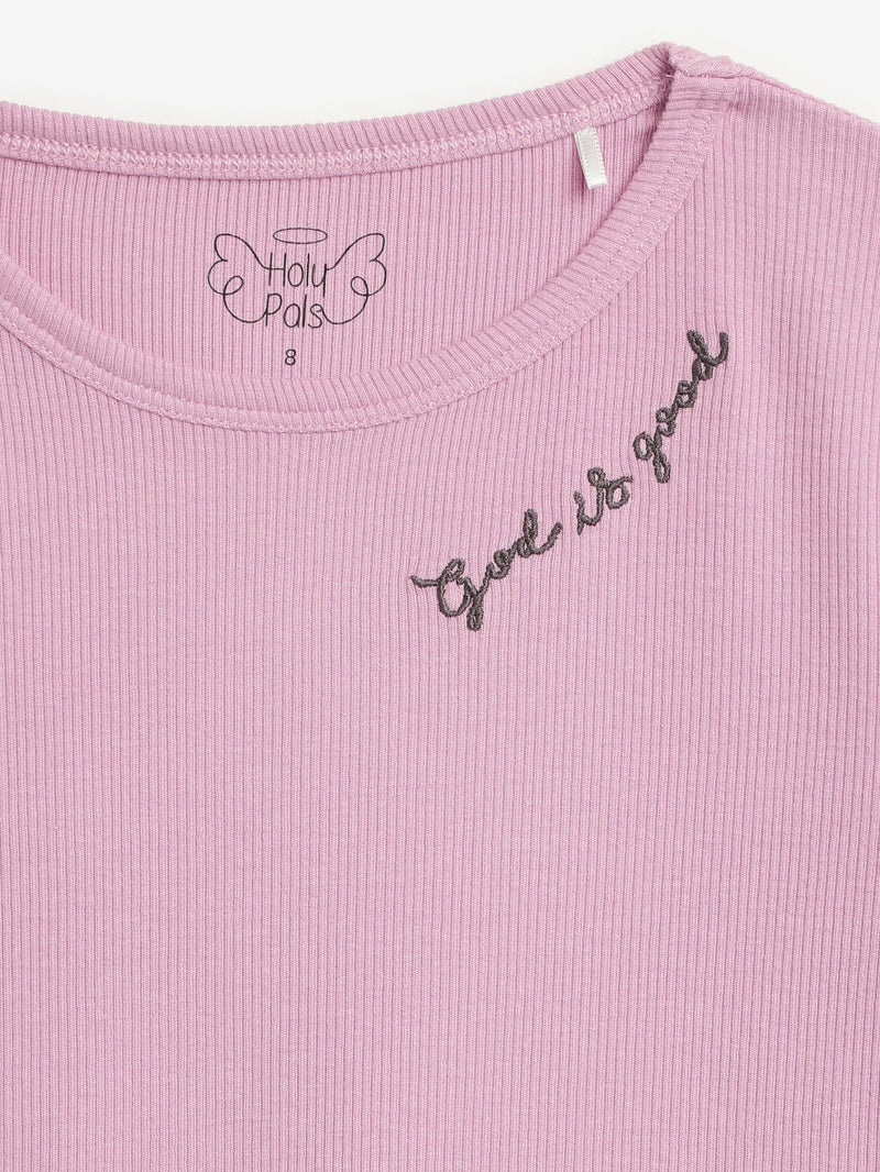 Holy Pals Long Sleeve Kids Pajama Solid Mauve PJ Long Sleeve Set Ribbed Cotton-Bamboo Blend