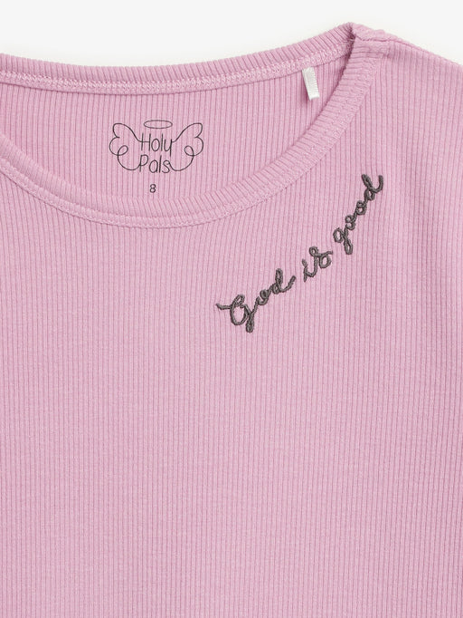 Holy Pals Long Sleeve Kids Pajama Solid Mauve PJ Long Sleeve Set Ribbed Cotton-Bamboo Blend