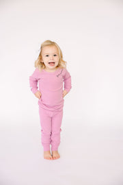 Holy Pals Long Sleeve Kids Pajama Solid Mauve PJ Long Sleeve Set Ribbed Cotton-Bamboo Blend
