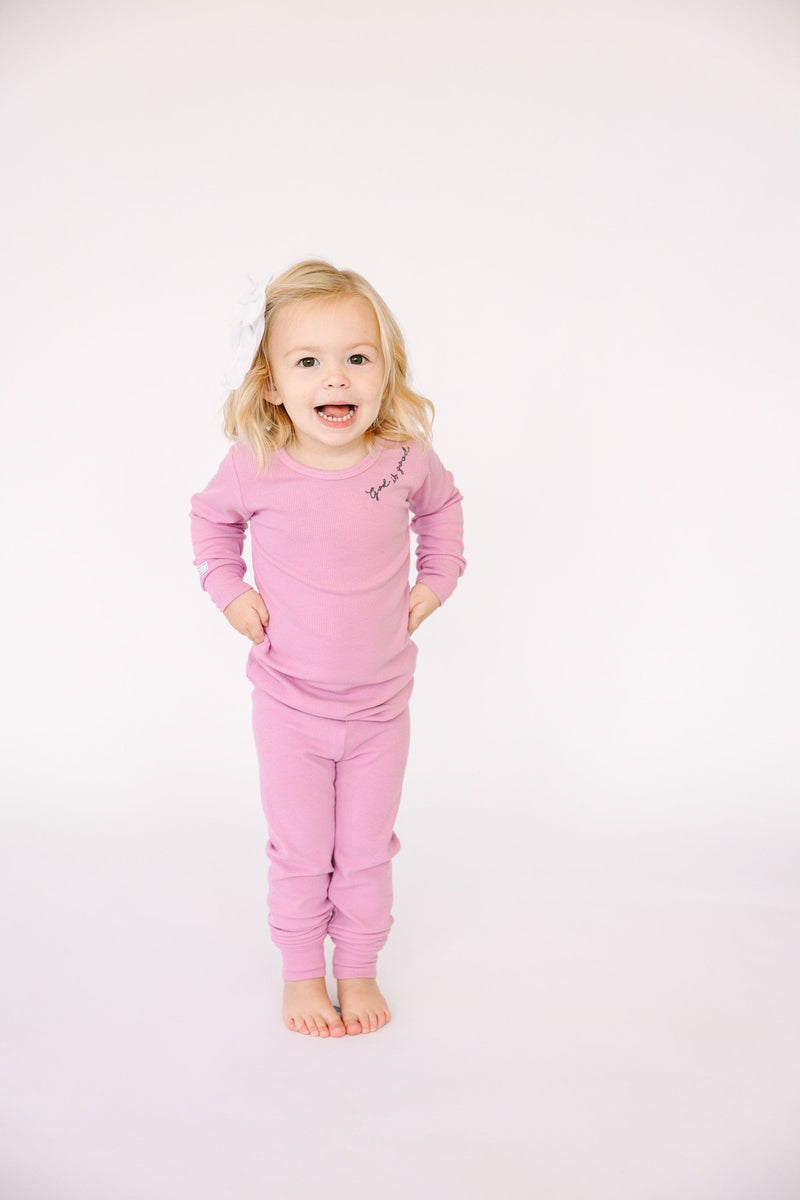 Holy Pals Long Sleeve Kids Pajama Solid Mauve PJ Long Sleeve Set Ribbed Cotton-Bamboo Blend