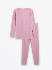 Holy Pals Long Sleeve Kids Pajama Solid Mauve PJ Long Sleeve Set Ribbed Cotton-Bamboo Blend