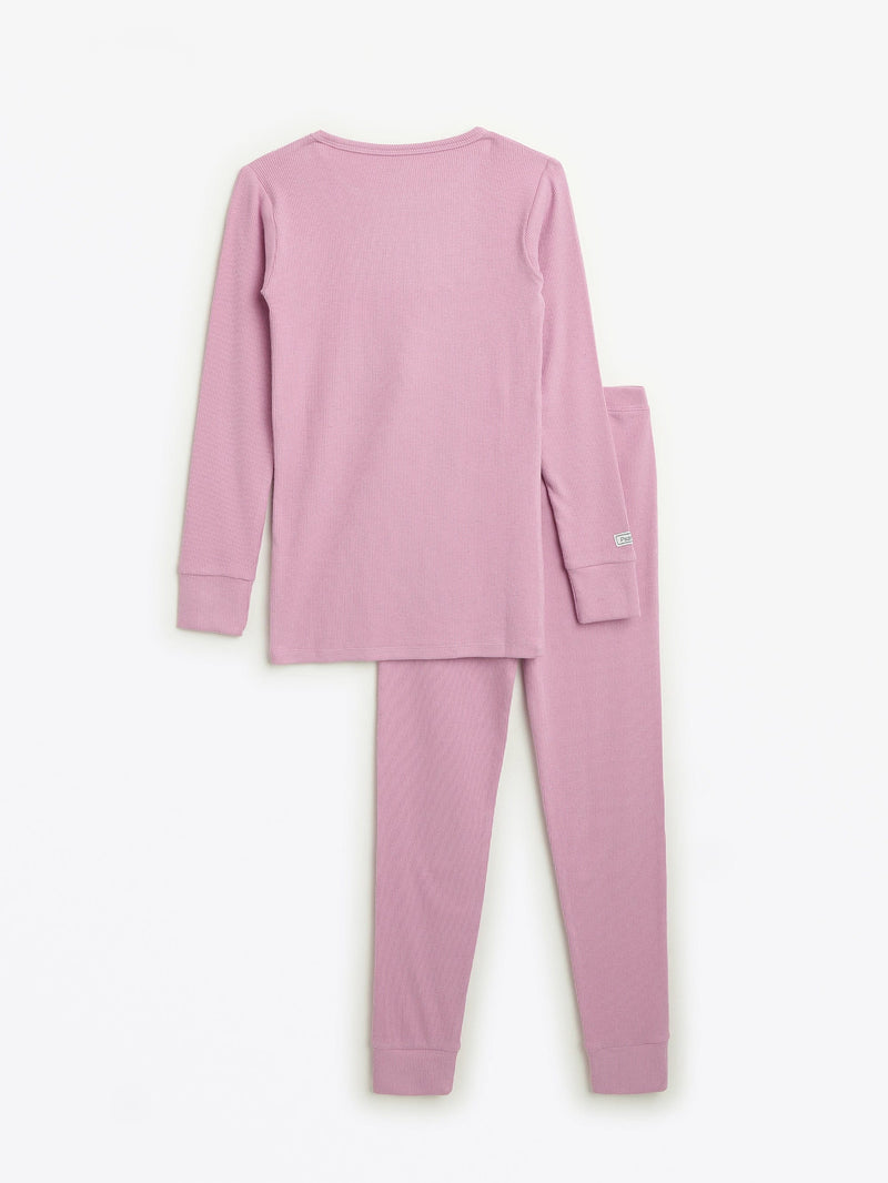 Holy Pals Long Sleeve Kids Pajama Solid Mauve PJ Long Sleeve Set Ribbed Cotton-Bamboo Blend