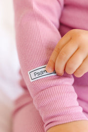 Holy Pals Long Sleeve Kids Pajama Solid Mauve PJ Long Sleeve Set Ribbed Cotton-Bamboo Blend