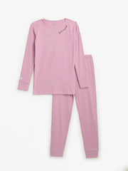 Holy Pals Long Sleeve Kids Pajama Solid Mauve PJ Long Sleeve Set Ribbed Cotton-Bamboo Blend