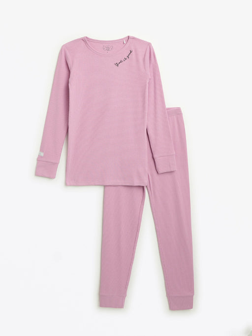 Holy Pals Long Sleeve Kids Pajama Solid Mauve PJ Long Sleeve Set Ribbed Cotton-Bamboo Blend