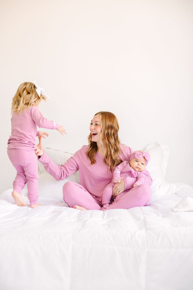 Holy Pals Long Sleeve Kids Pajama Solid Mauve PJ Long Sleeve Set Ribbed Cotton-Bamboo Blend