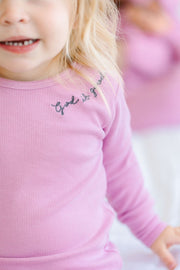 Holy Pals Long Sleeve Kids Pajama Solid Mauve PJ Long Sleeve Set Ribbed Cotton-Bamboo Blend