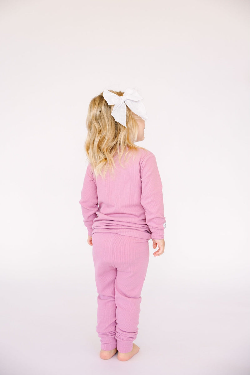 Holy Pals Long Sleeve Kids Pajama Solid Mauve PJ Long Sleeve Set Ribbed Cotton-Bamboo Blend