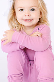 Holy Pals Long Sleeve Kids Pajama Solid Mauve PJ Long Sleeve Set Ribbed Cotton-Bamboo Blend