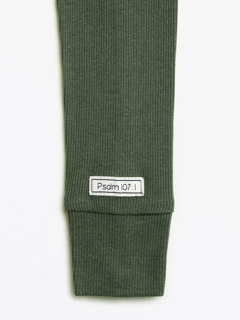 Holy Pals Long Sleeve Kids Pajama Solid Olive PJ Long Sleeve Set Ribbed Cotton-Bamboo Blend