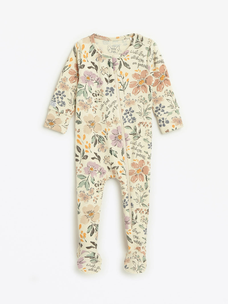 Holy Pals Onesie All Things Are Possible Footed Onesie PJ Ribbed Cotton-Bamboo Blend