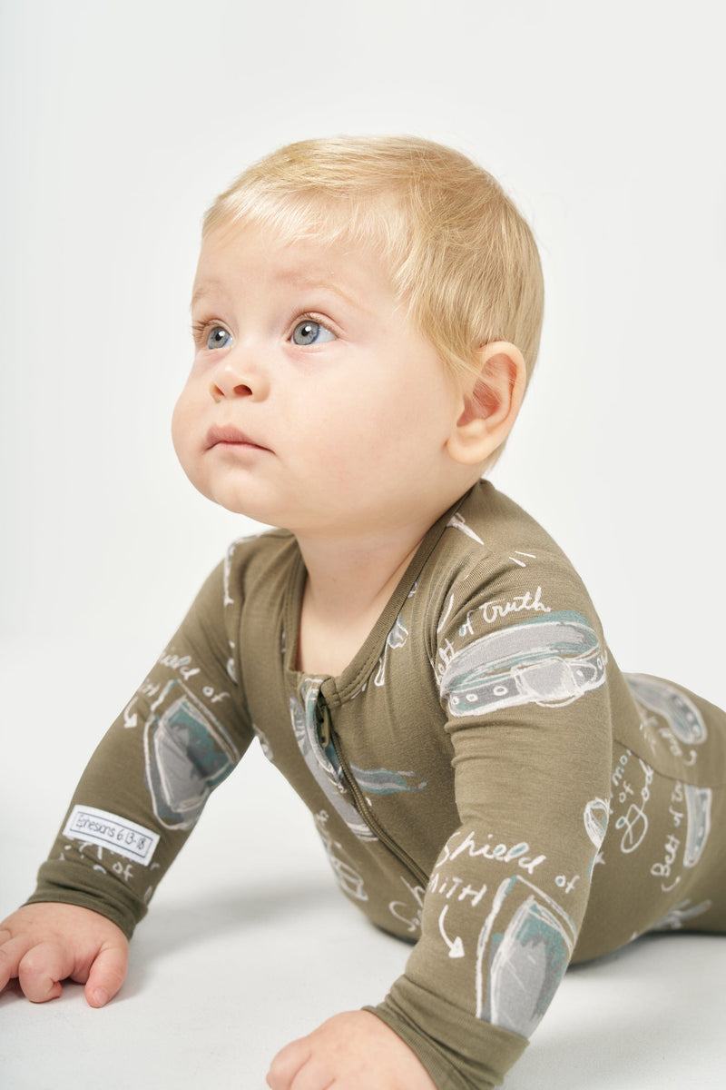 Holy Pals Onesie Armor of God Green PJ Footed Onesie Bamboo