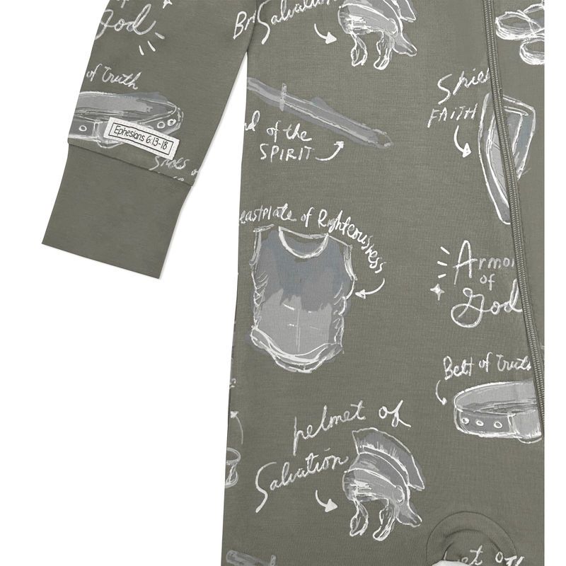 Holy Pals Onesie Armor of God Green PJ Footless Onesie Bamboo